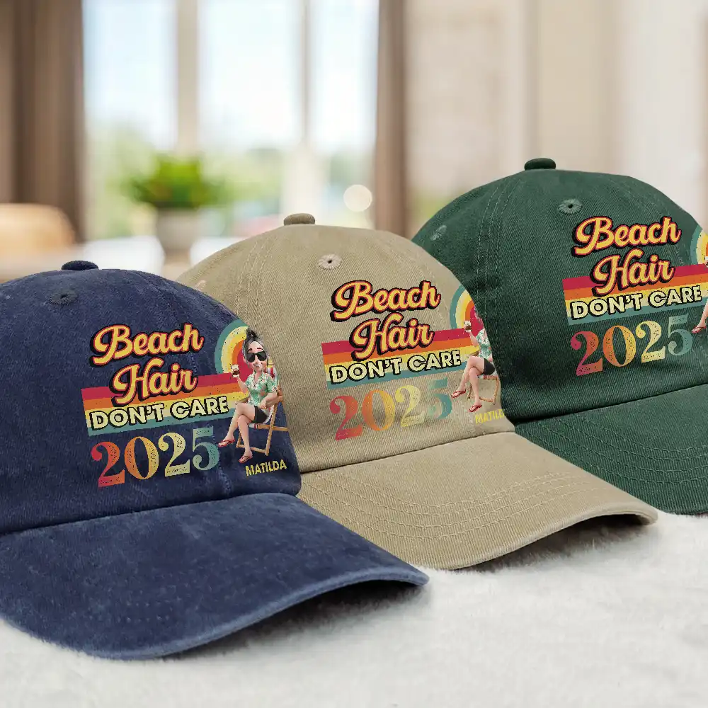 Girls Trip Besties Beach Vacation - Personalized Vintage Washed Denim Cap - Image 3