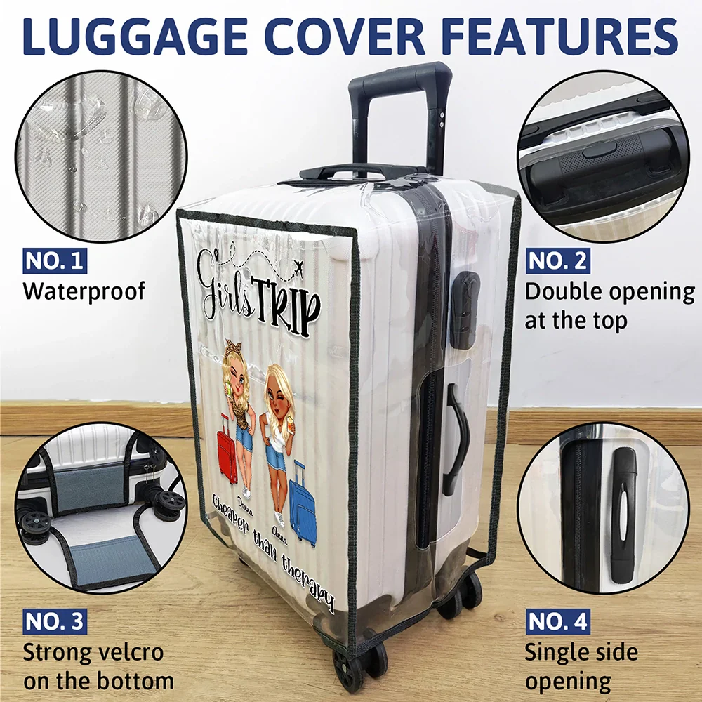 Girls Trip Cheaper Than Therapy - Personalized Clear Luggage Cover - Image 4