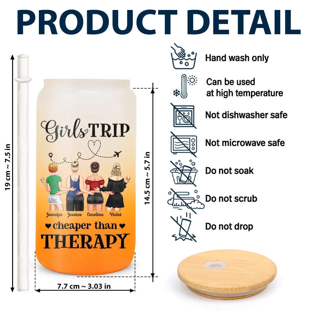Girls Trip Cheaper Than Therapy - Personalized Ombre Frosted Glass Can - Image 4