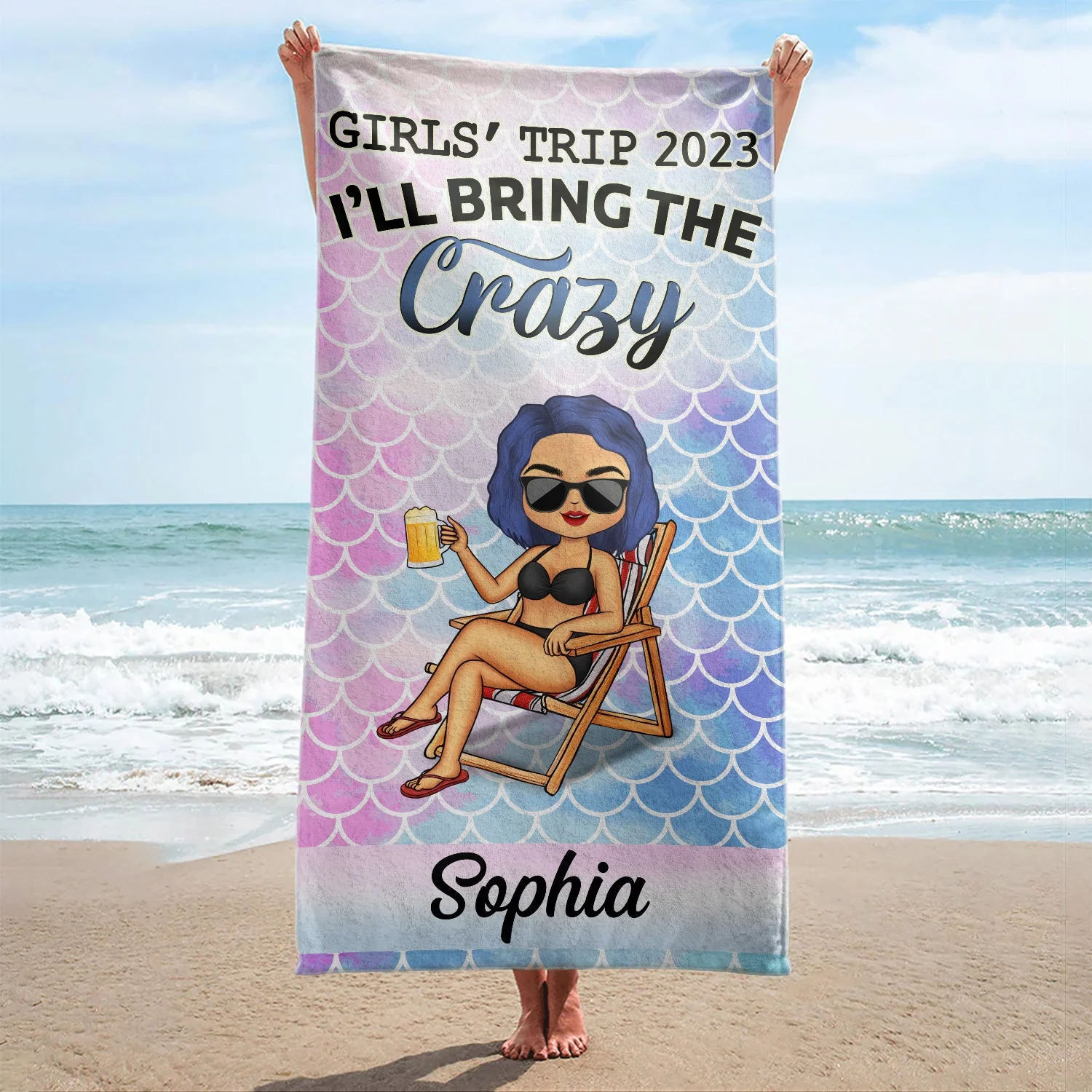 Girls' Trip I'll Bring The Alcohol Beaches Swimming Picnic Vacation Traveling - Birthday, Funny Gift For Her, Besties, Family - Personalized Custom Beach Towel - Image 2