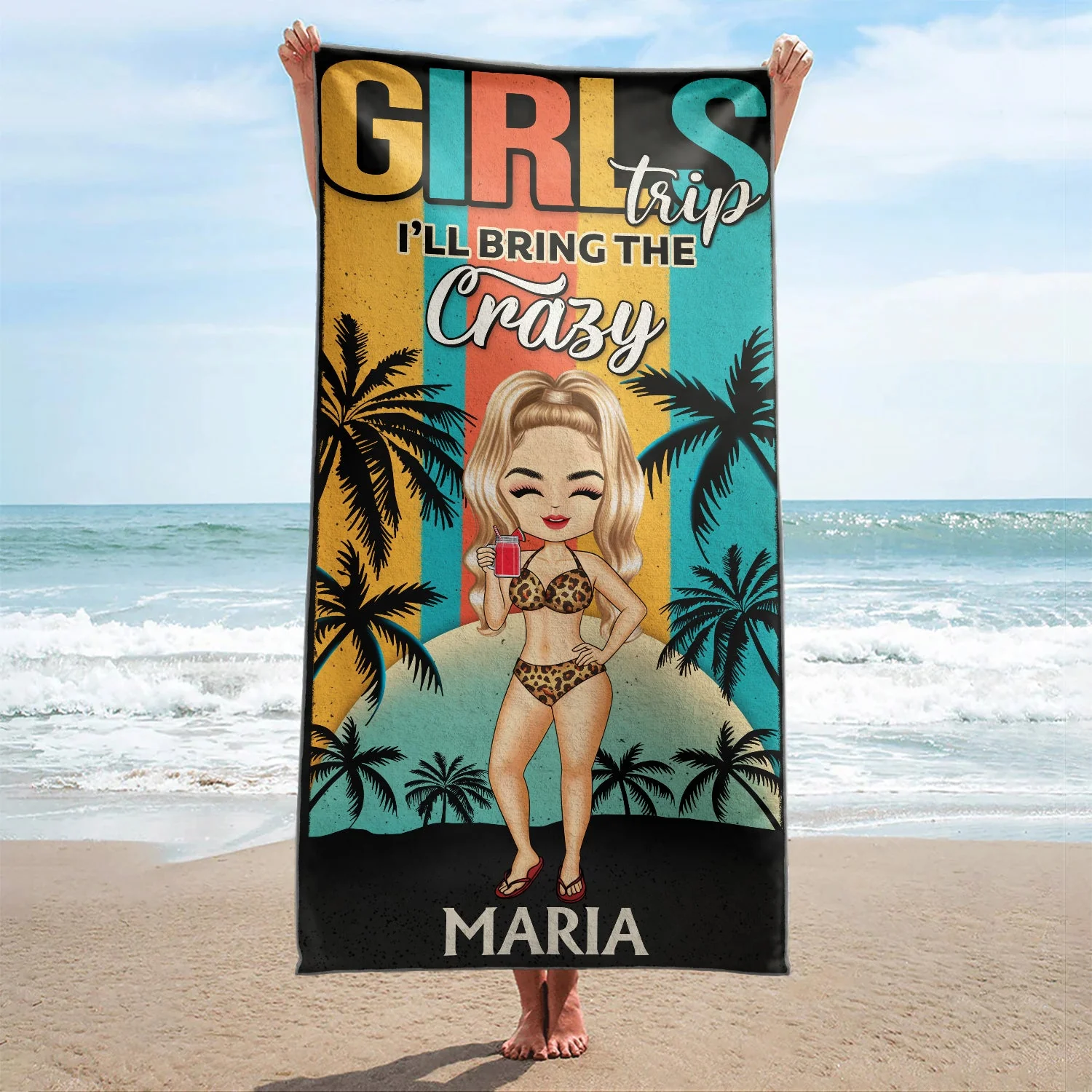 Girls' Trip I'll Bring The Alibi Retro Beaches Swimming Picnic Vacation Traveling - Birthday, Funny Gift For Her, Besties, Family - Personalized Custom Beach Towel - Image 2