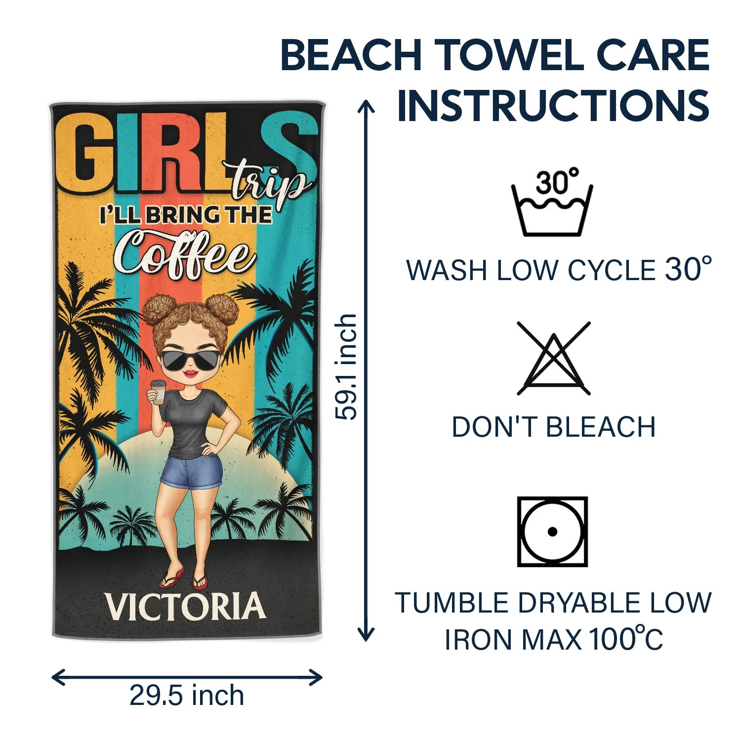 Girls' Trip I'll Bring The Alibi Retro Beaches Swimming Picnic Vacation Traveling - Birthday, Funny Gift For Her, Besties, Family - Personalized Custom Beach Towel - Image 6