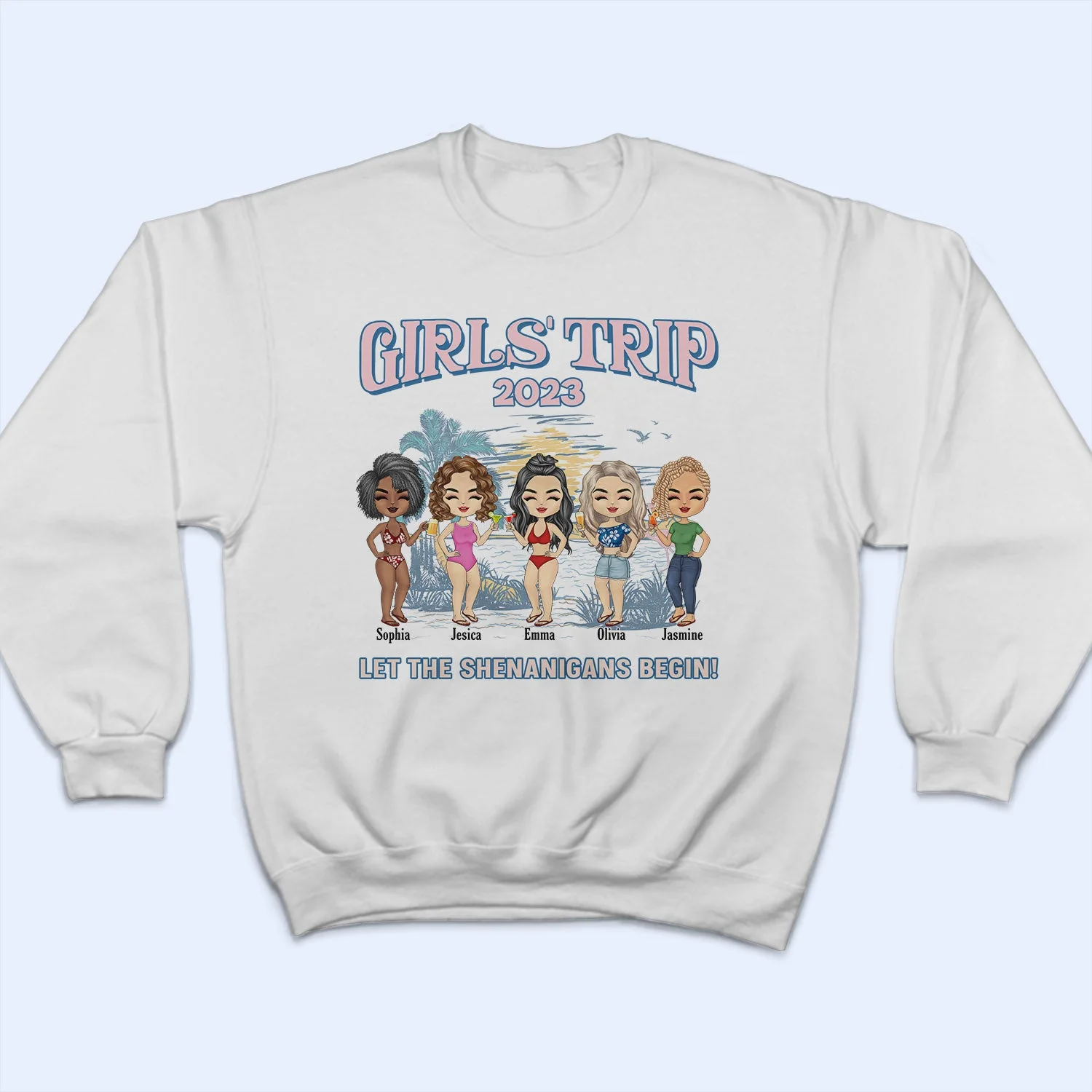 Girls Trip Let The Shenanigans Begin - Birthday, Summer Gift For Besties, BFF Best Friends, Beach Lovers, Traveling Lovers - Personalized Custom T Shirt - Image 5