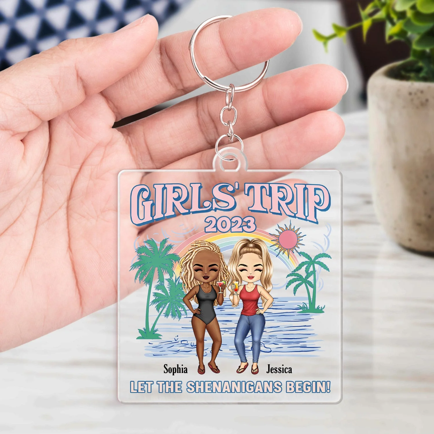Girls Trip Let The Shenanigans Begin - Gift For Besties, Beach Lovers - Personalized Custom Acrylic Keychain - Image 4