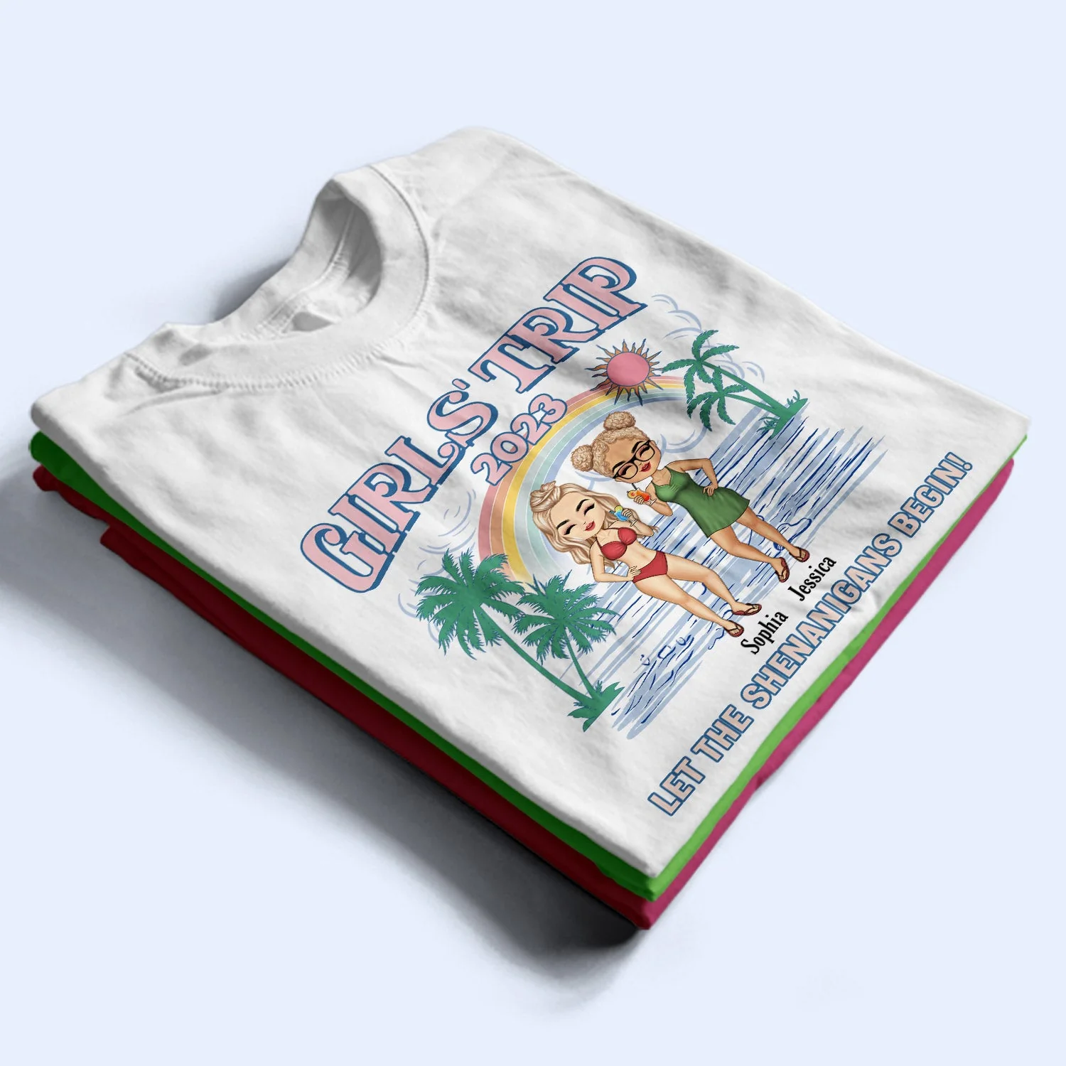 Girls Trip Let The Shenanigans Begin - Gift For Besties, Beach Lovers - Personalized Custom T Shirt - Image 2