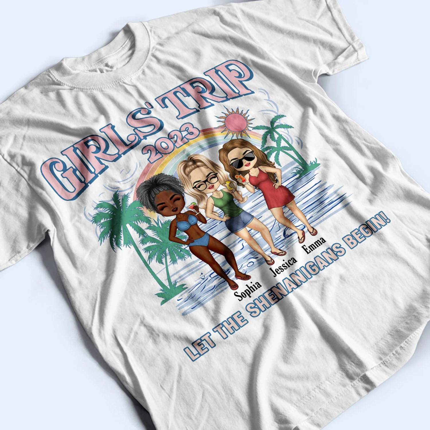 Girls Trip Let The Shenanigans Begin - Gift For Besties, Beach Lovers - Personalized Custom T Shirt - Image 3