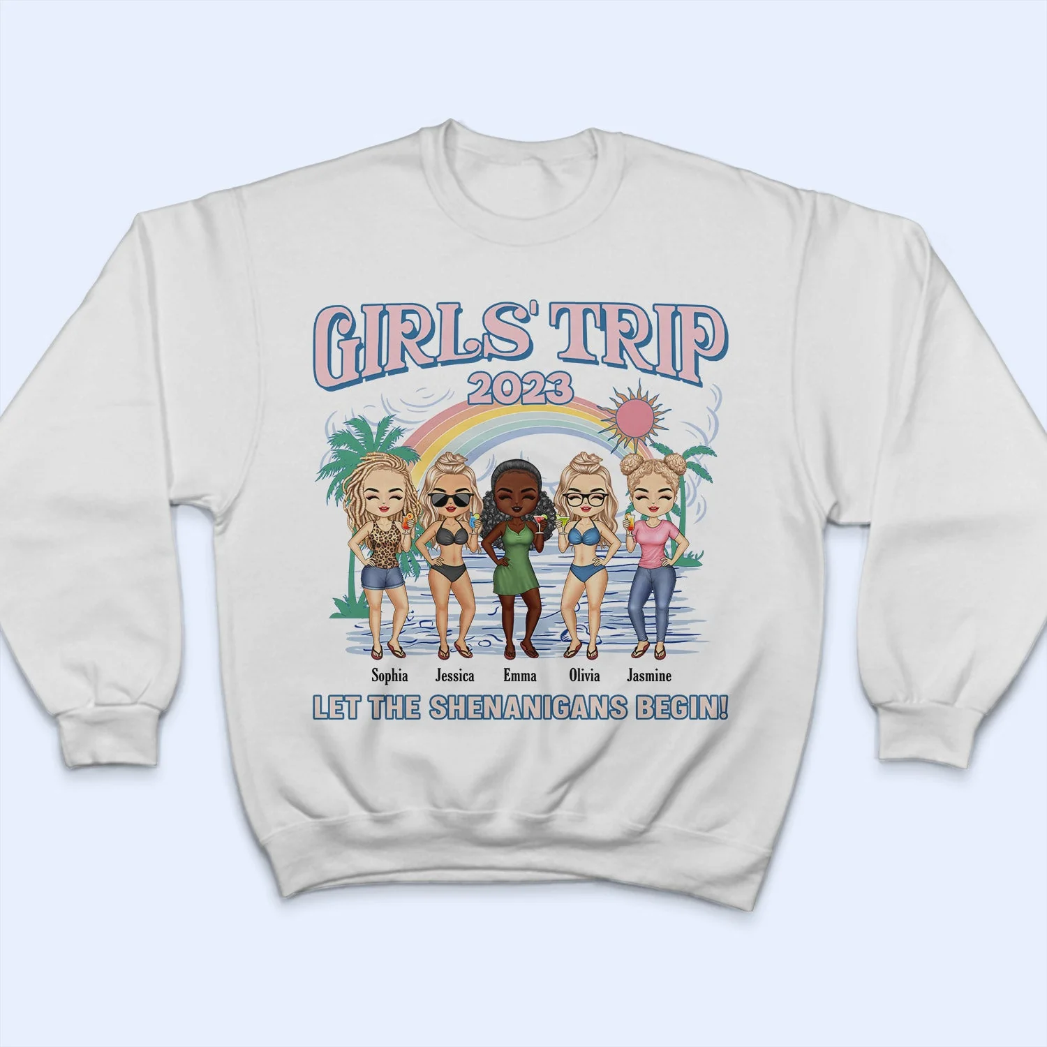 Girls Trip Let The Shenanigans Begin - Gift For Besties, Beach Lovers - Personalized Custom T Shirt - Image 5