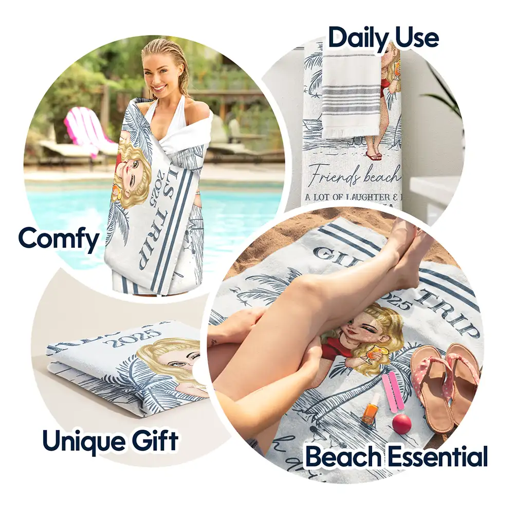 Girls Trip Lot Of Laughter & Memories - Personalized Beach Towel - Image 5