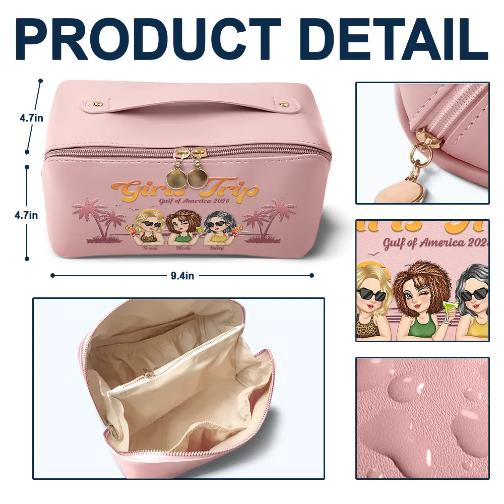 Girls Trip Summer Vibe - Personalized Leather Makeup Bag - Image 4