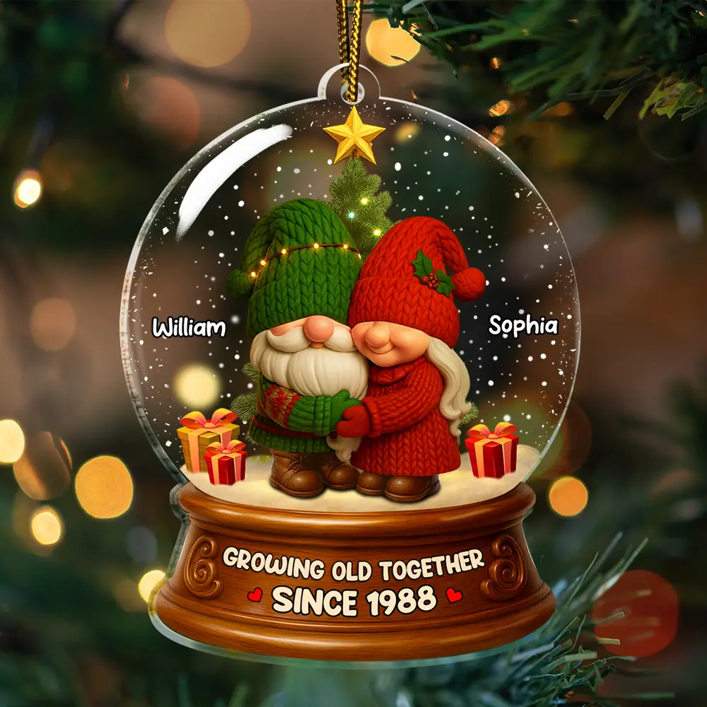 Gnome Christmas Couple Growing Old Together - Personalized Custom Shaped Acrylic Ornament - Image 3