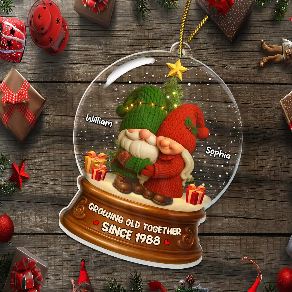 Gnome Christmas Couple Growing Old Together - Personalized Custom Shaped Acrylic Ornament - Image 5