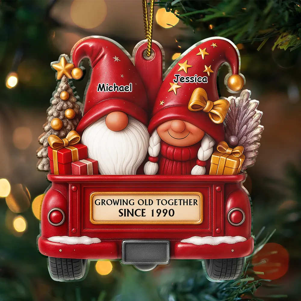 Gnomes Couple Growing Old Together - Personalized Custom Shaped Acrylic Ornament - Image 3