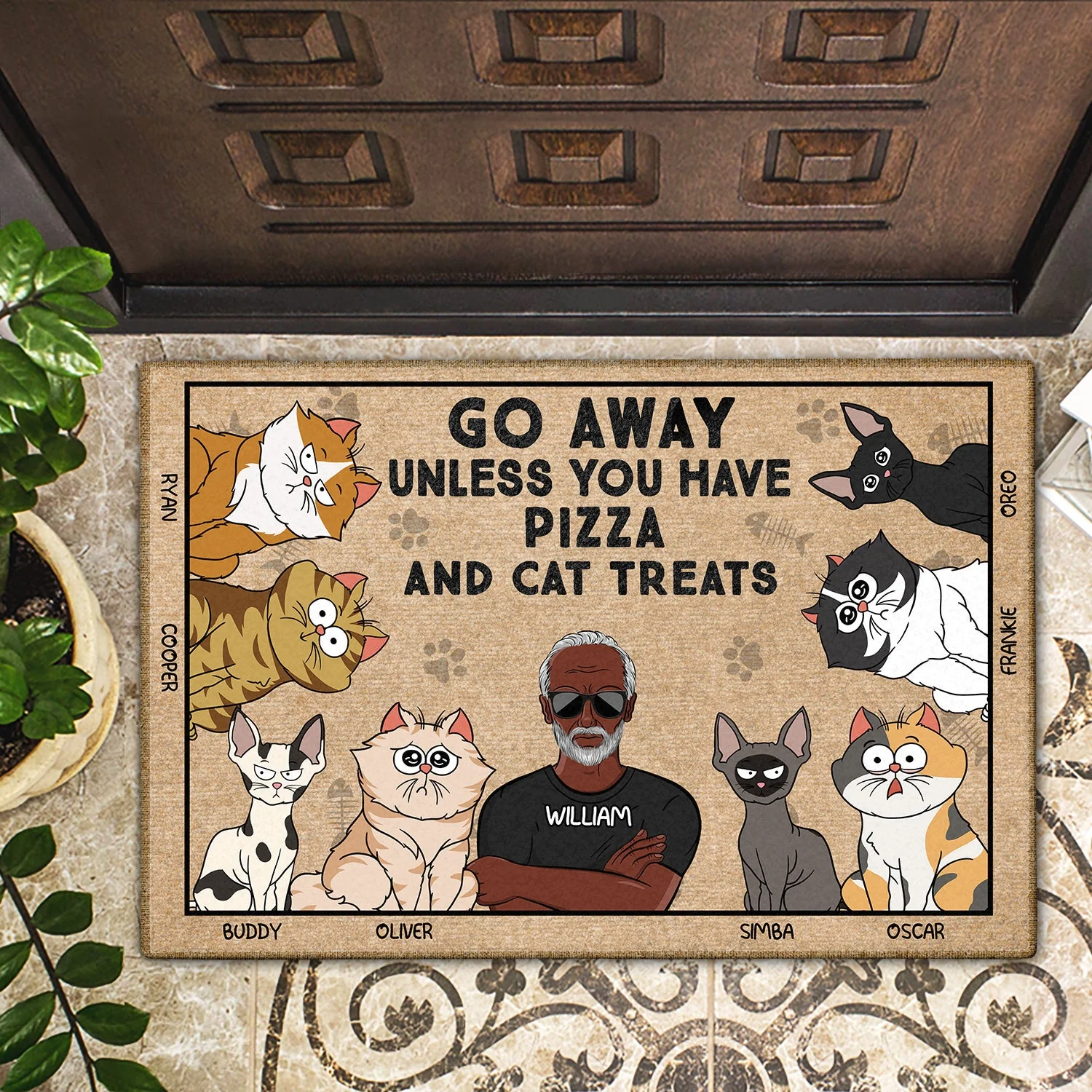 Go Away Unless You Have Alcohol And Cat Treats Funny Cartoon Cat - Gift For Cat Lovers, Couples - Personalized Doormat - Image 2