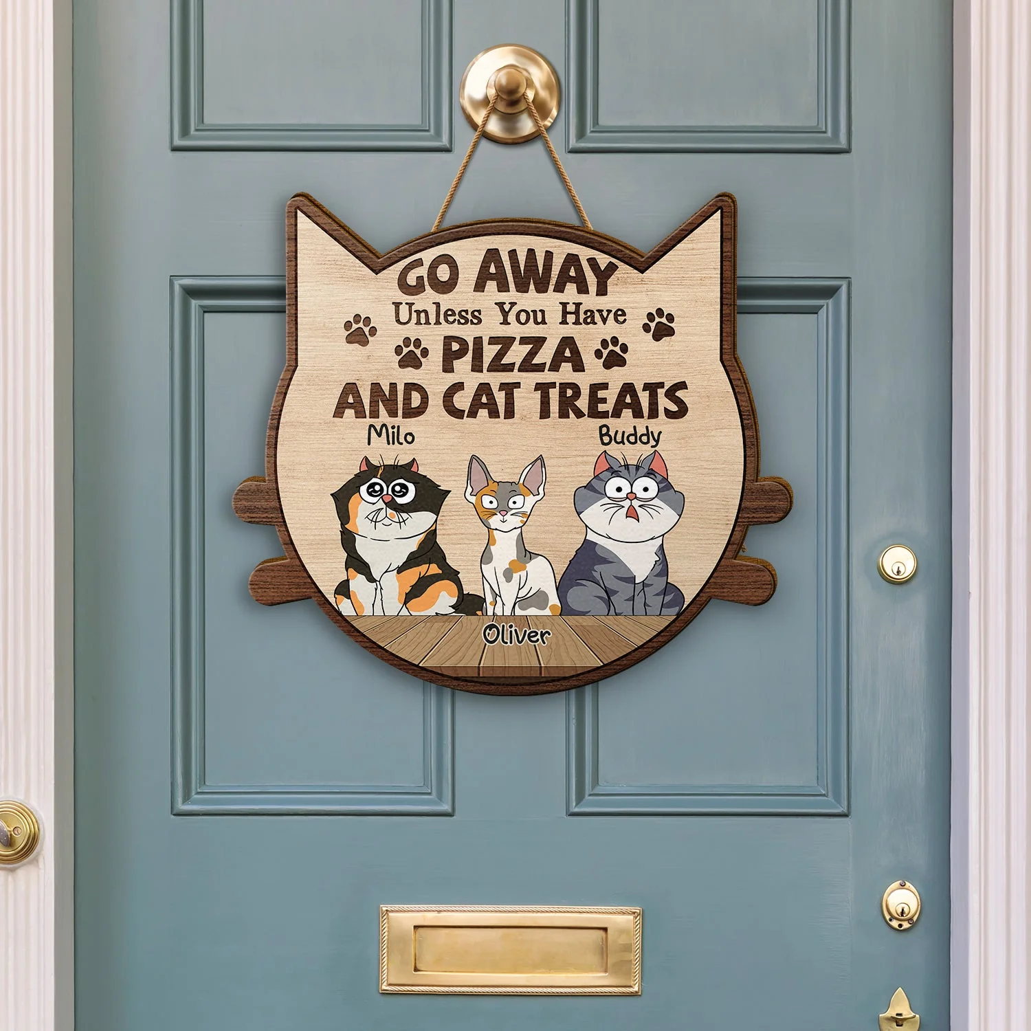 Go Away Unless You Have Alcohol And Cat Treats Funny Cartoon Cat - Gift For Cat Lovers - Personalized Custom Shaped Wood Sign - Image 3