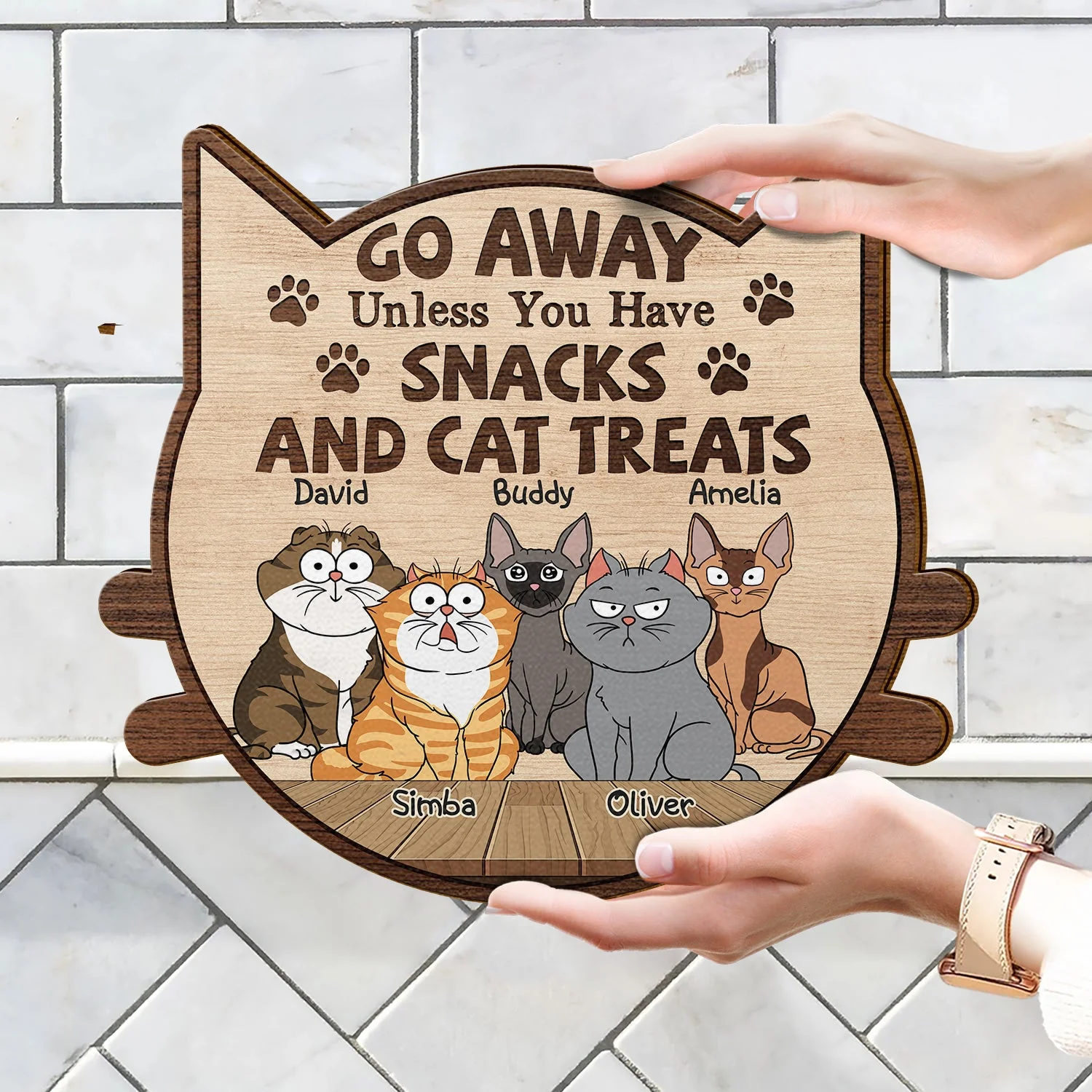 Go Away Unless You Have Alcohol And Cat Treats Funny Cartoon Cat - Gift For Cat Lovers - Personalized Custom Shaped Wood Sign - Image 4