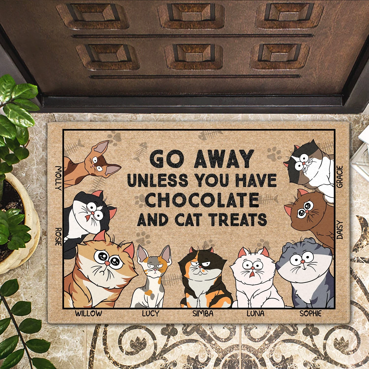 Go Away Unless You Have Alcohol And Cat Treats Funny Cartoon Cat - Gift For Cat Lovers - Personalized Doormat - Image 2