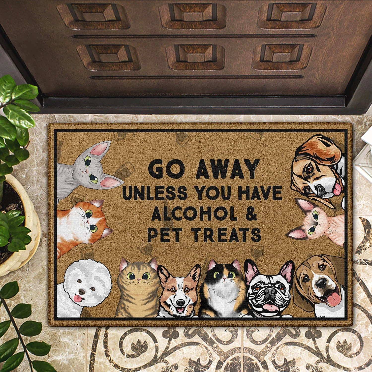 Go Away Unless You Have Alcohol And Dog Treats Cat Treats Pet Treats - Gift For Dog Lovers & Cat Lovers - Personalized Custom Doormat - Image 2