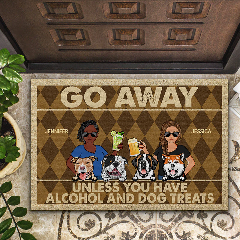Go Away Unless You Have Alcohol And Dog Treats Couple Husband Wife - Gift For Dog Lovers - Personalized Custom Doormat - Image 2