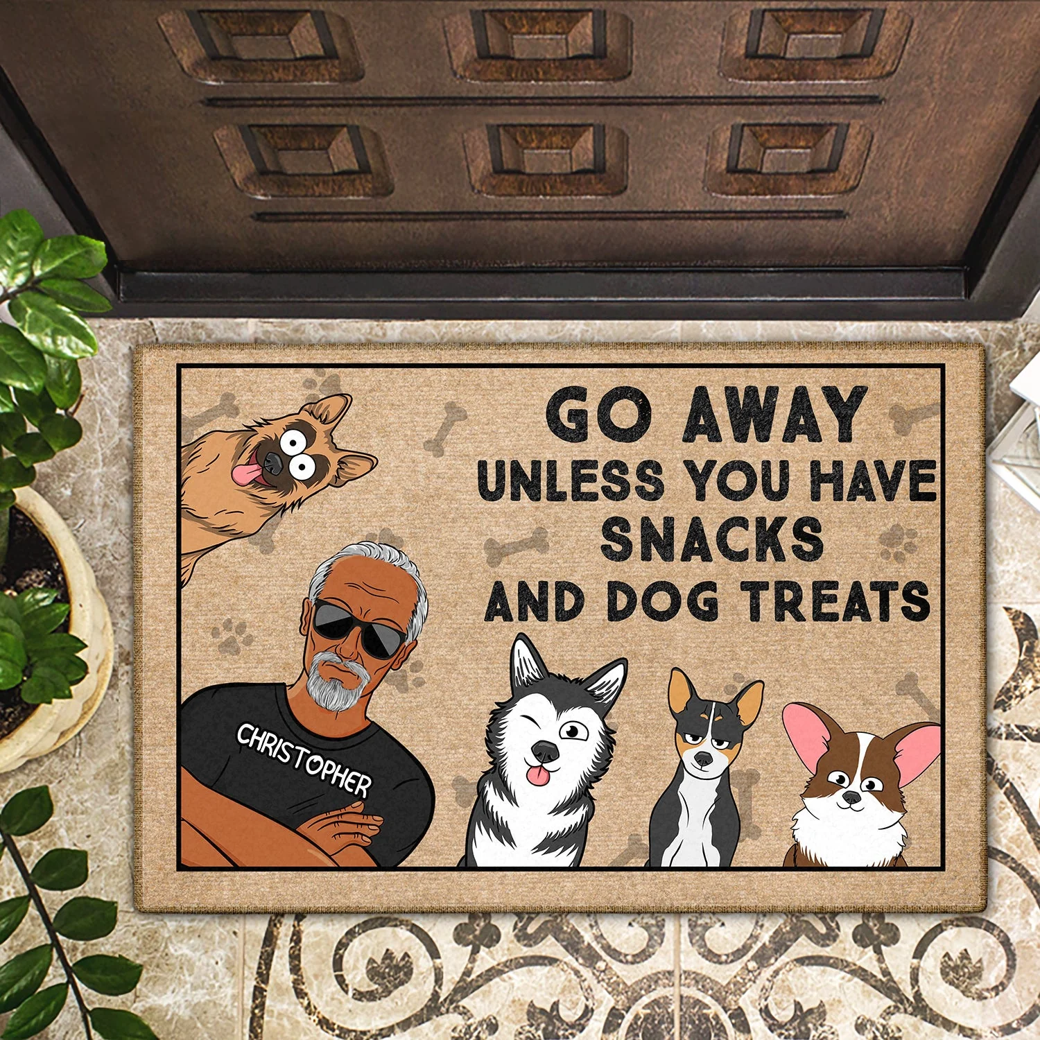 Go Away Unless You Have Alcohol And Dog Treats Funny Cartoon Dog Emotion - Gift For Dog Lovers, Couples - Personalized Doormat - Image 2