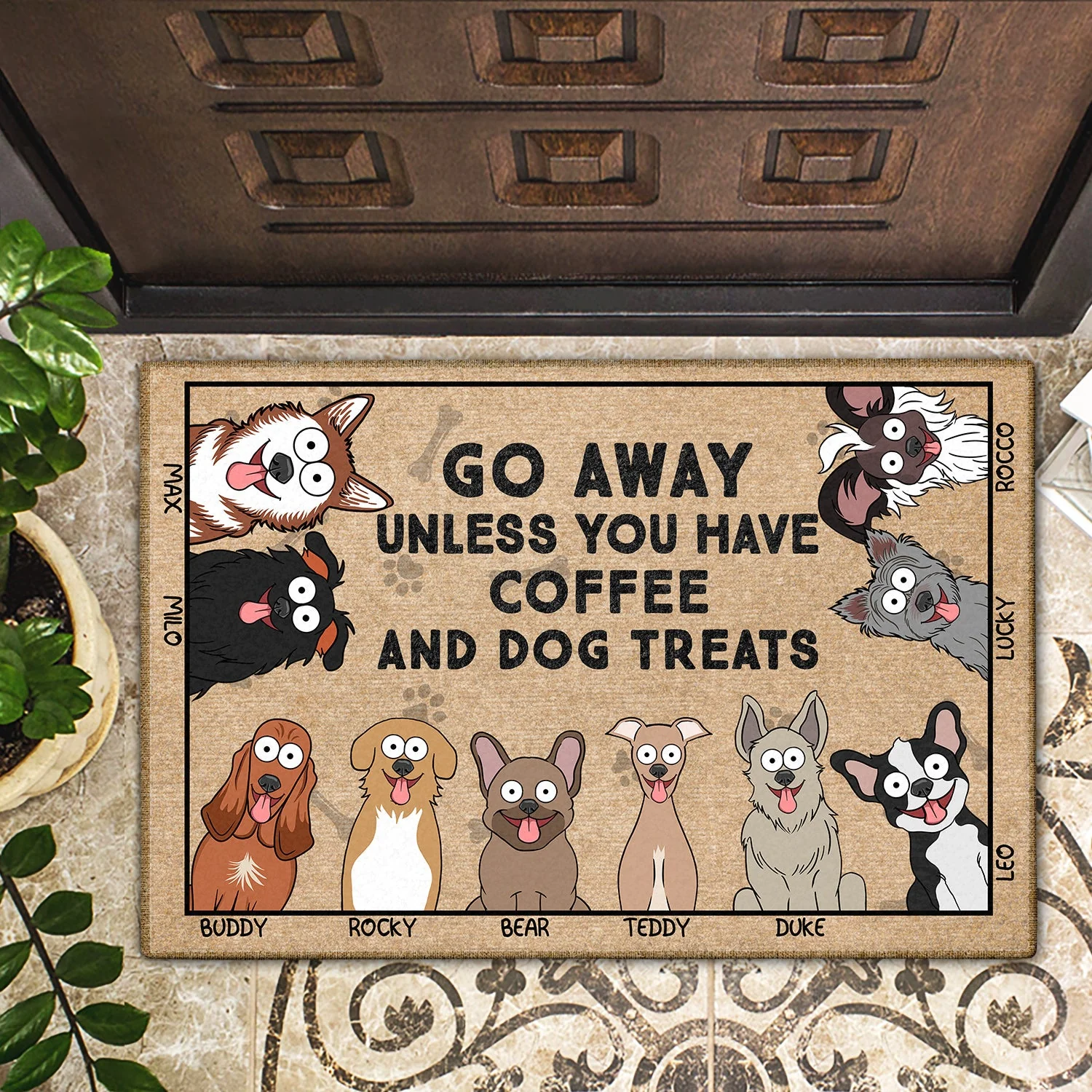Go Away Unless You Have Alcohol And Dog Treats Funny Cartoon Dog - Gift For Dog Lovers - Personalized Doormat - Image 2