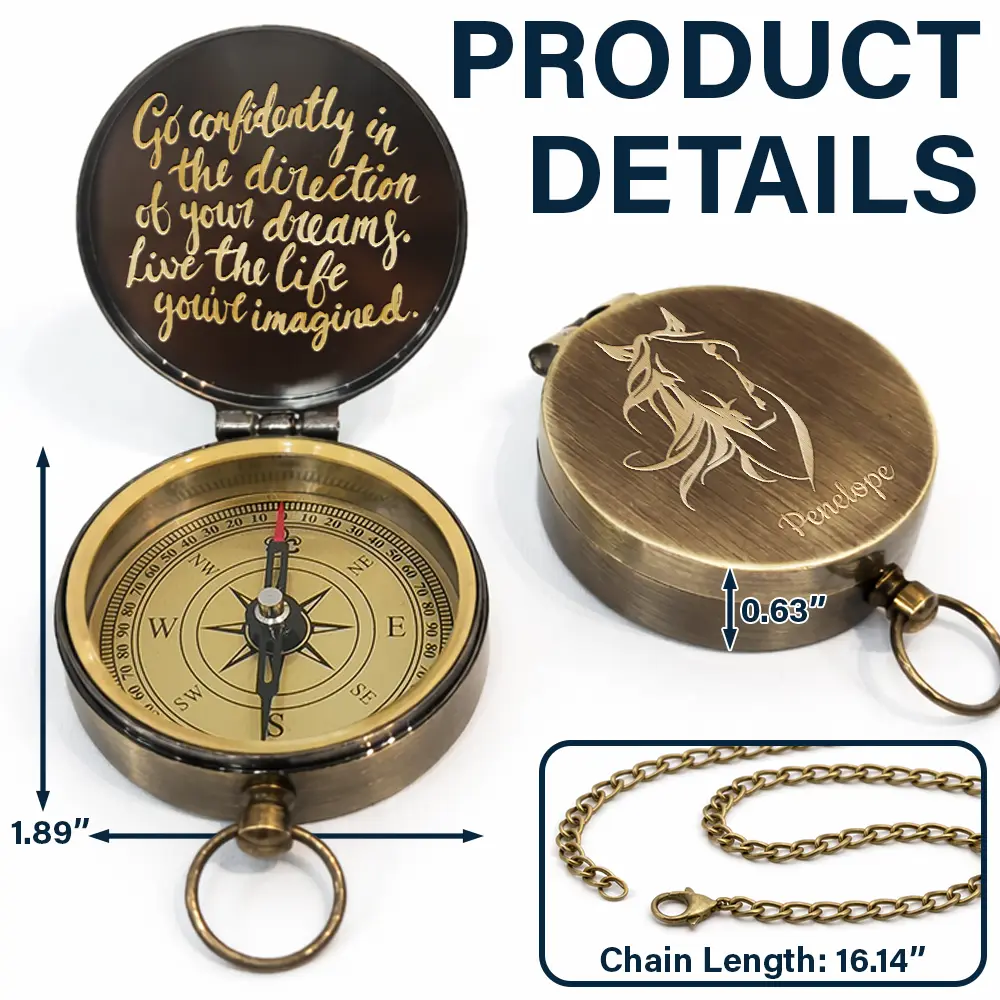 Go Confidently In The Direction Of Your Dreams Horse - Personalized Engraved Brass Compass - Image 3