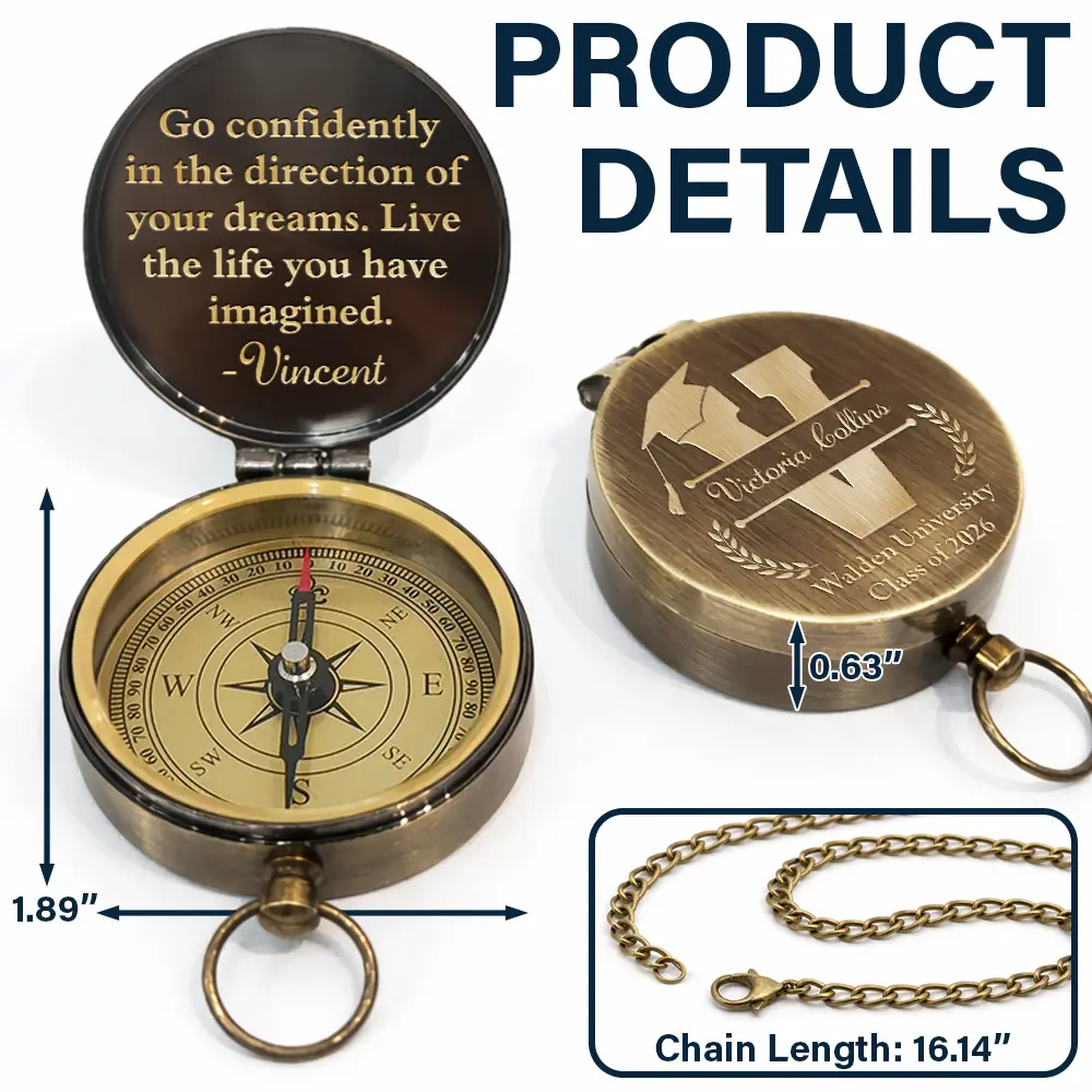 Go Confidently In The Direction Of Your Dreams - Personalized Engraved Brass Compass - Image 4