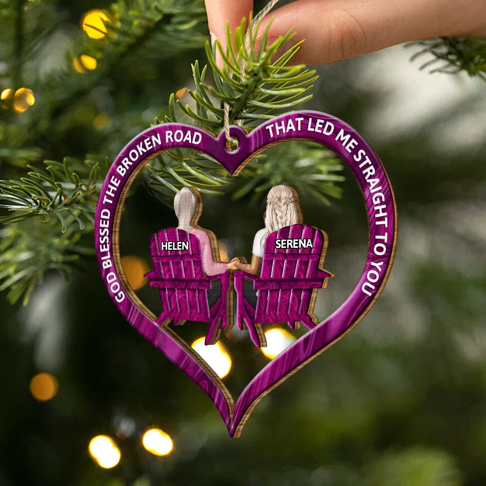 God Blessed The Broken Road Back Couples - Personalized Wooden Cutout Ornament - Image 2