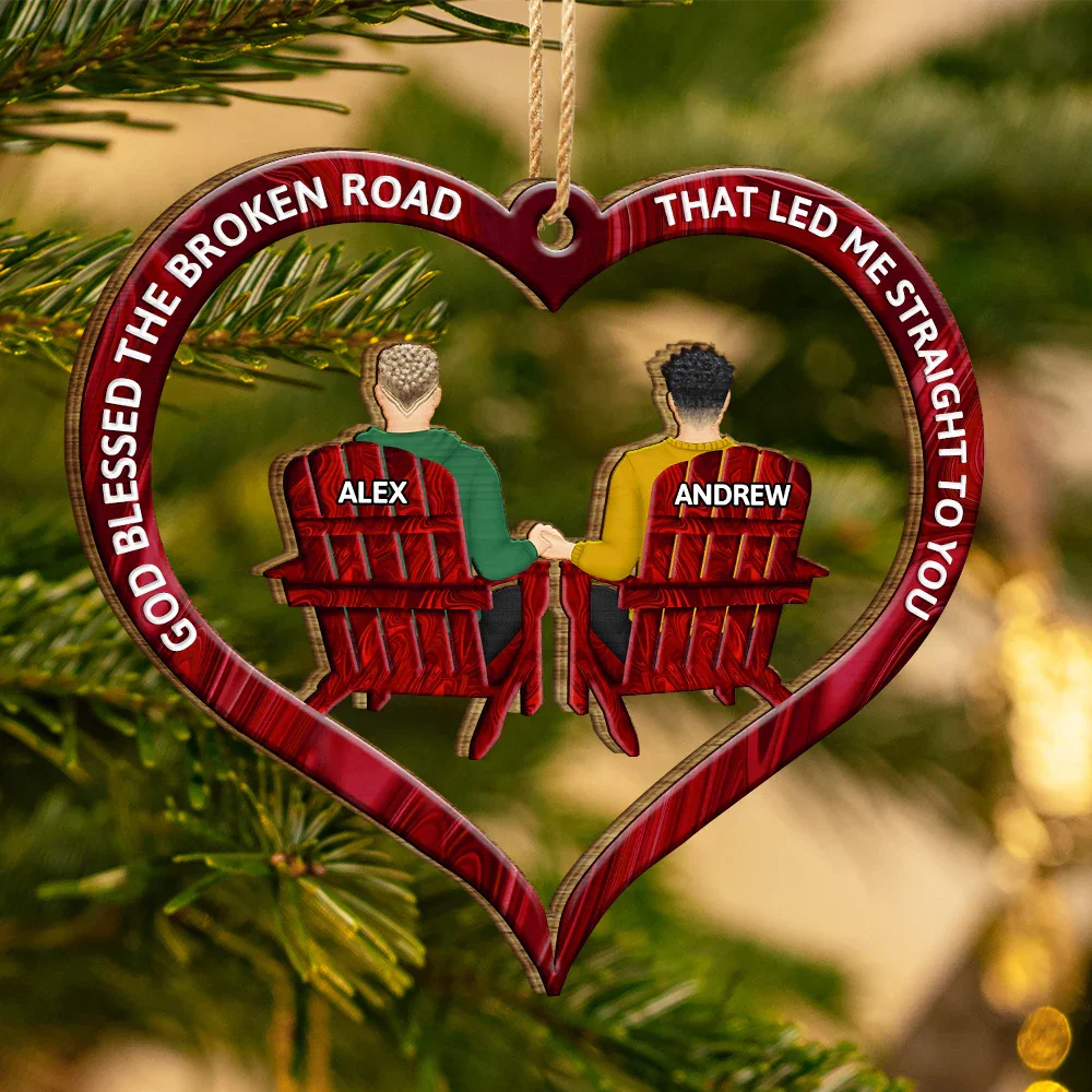 God Blessed The Broken Road Back Couples - Personalized Wooden Cutout Ornament - Image 3