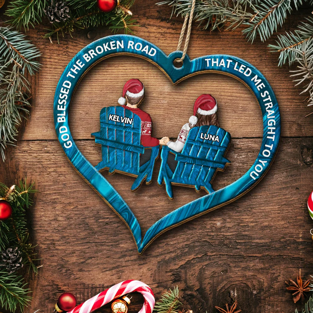 God Blessed The Broken Road Back Couples - Personalized Wooden Cutout Ornament - Image 5