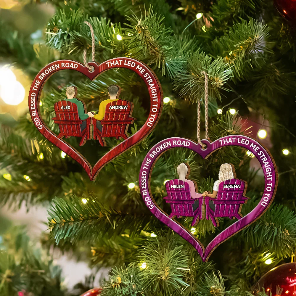 God Blessed The Broken Road Back Couples - Personalized Wooden Cutout Ornament - Image 6