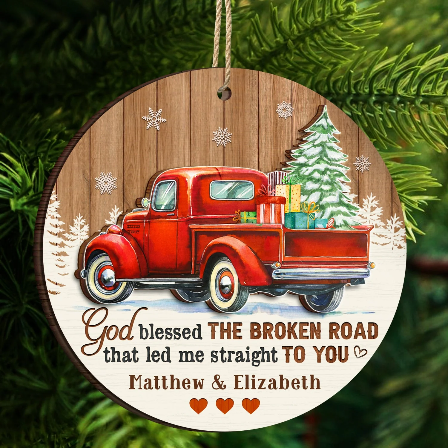 God Blessed The Broken Road - Christmas Gifts For Couples, Husband, Wife - Personalized 2-Layered Wooden Ornament - Image 4