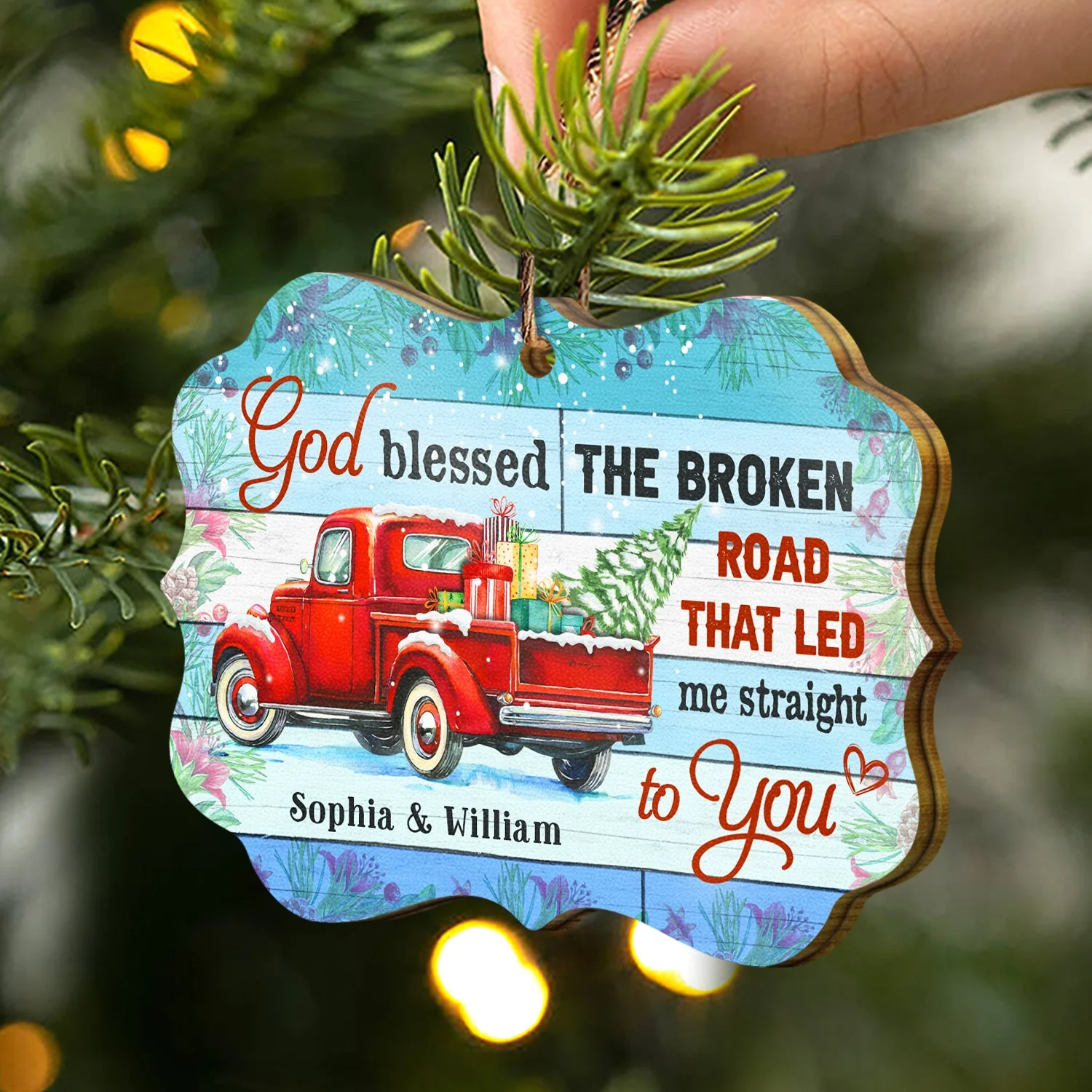 God Blessed The Broken Road Couple - Christmas Gift - Personalized Wooden Ornament - Image 2