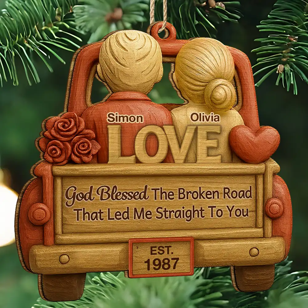 God Blessed The Broken Road Couple - Personalized Custom Shaped Wooden Ornament