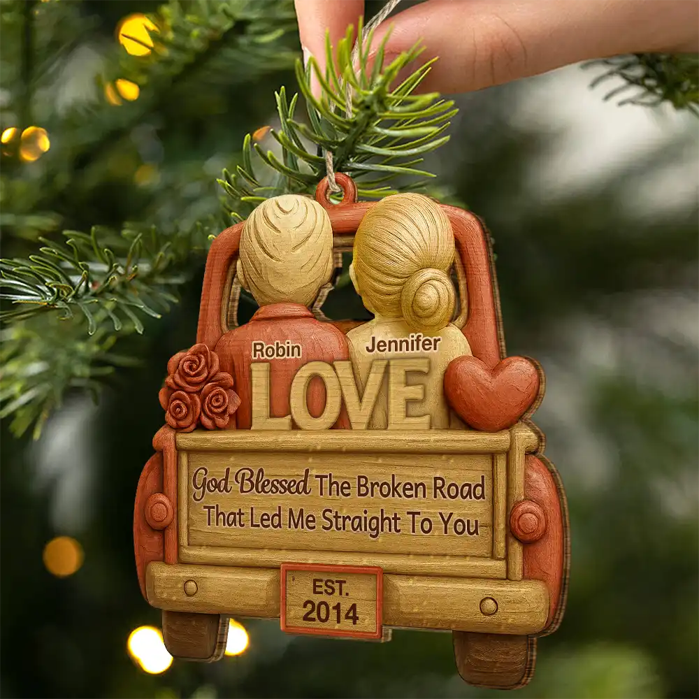 God Blessed The Broken Road Couple - Personalized Custom Shaped Wooden Ornament - Image 3