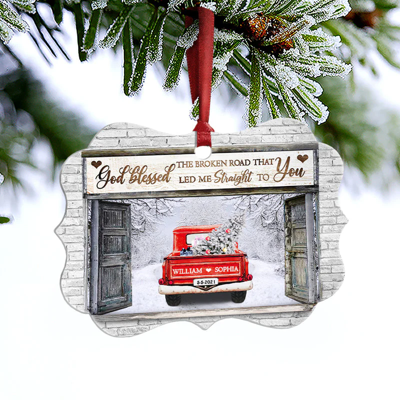 God Blessed The Broken Road - Gift For Husband And Wife - Personalized Custom Wooden Ornament, Aluminum Ornament - Image 6