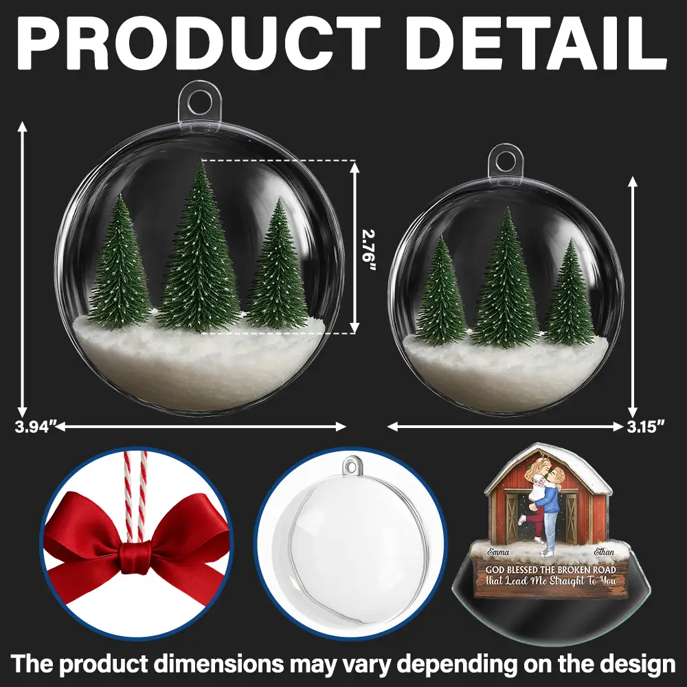 God Gave Me You Couple Red Barn - Personalized 3D Acrylic Ball Ornament - Image 2