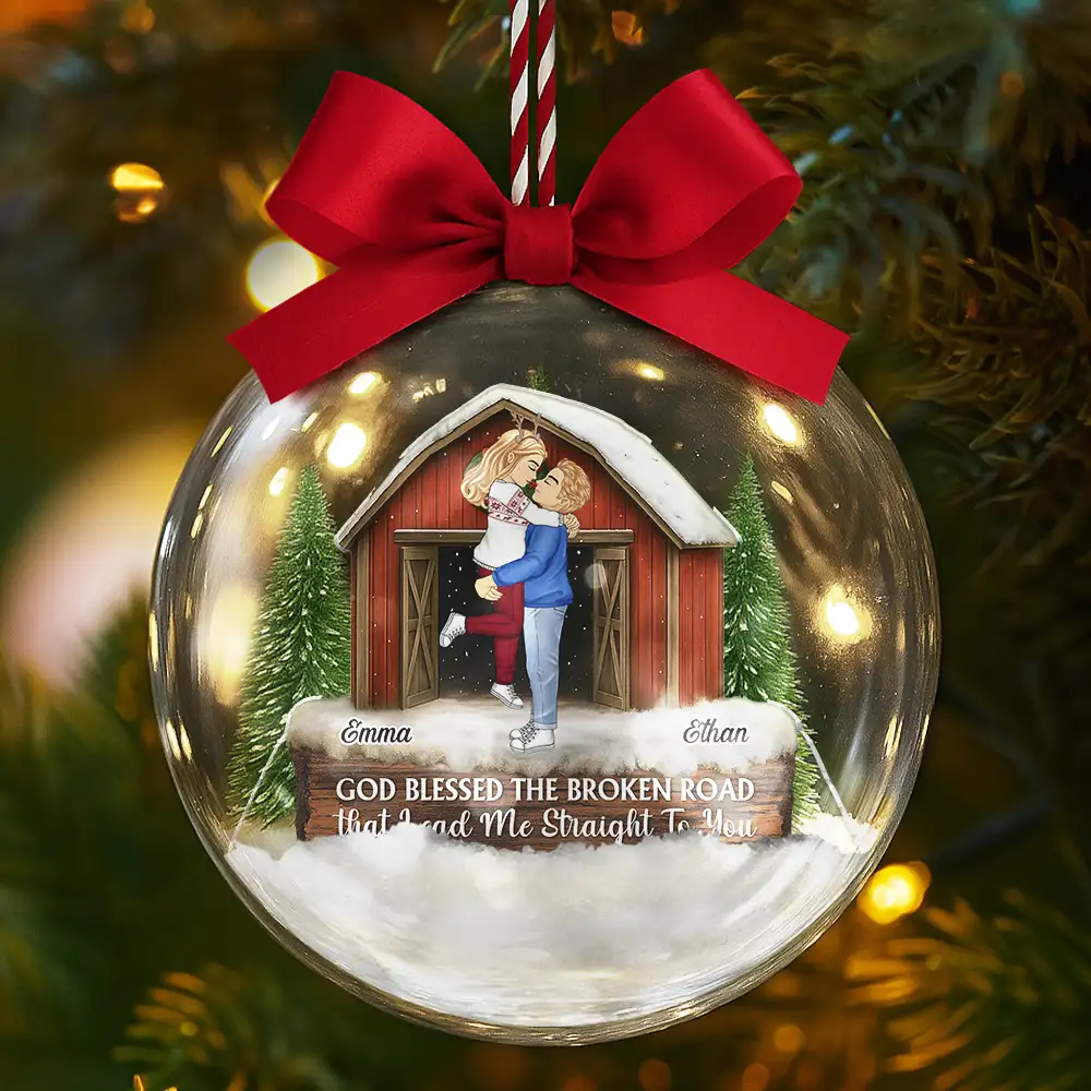 God Gave Me You Couple Red Barn - Personalized 3D Acrylic Ball Ornament - Image 5