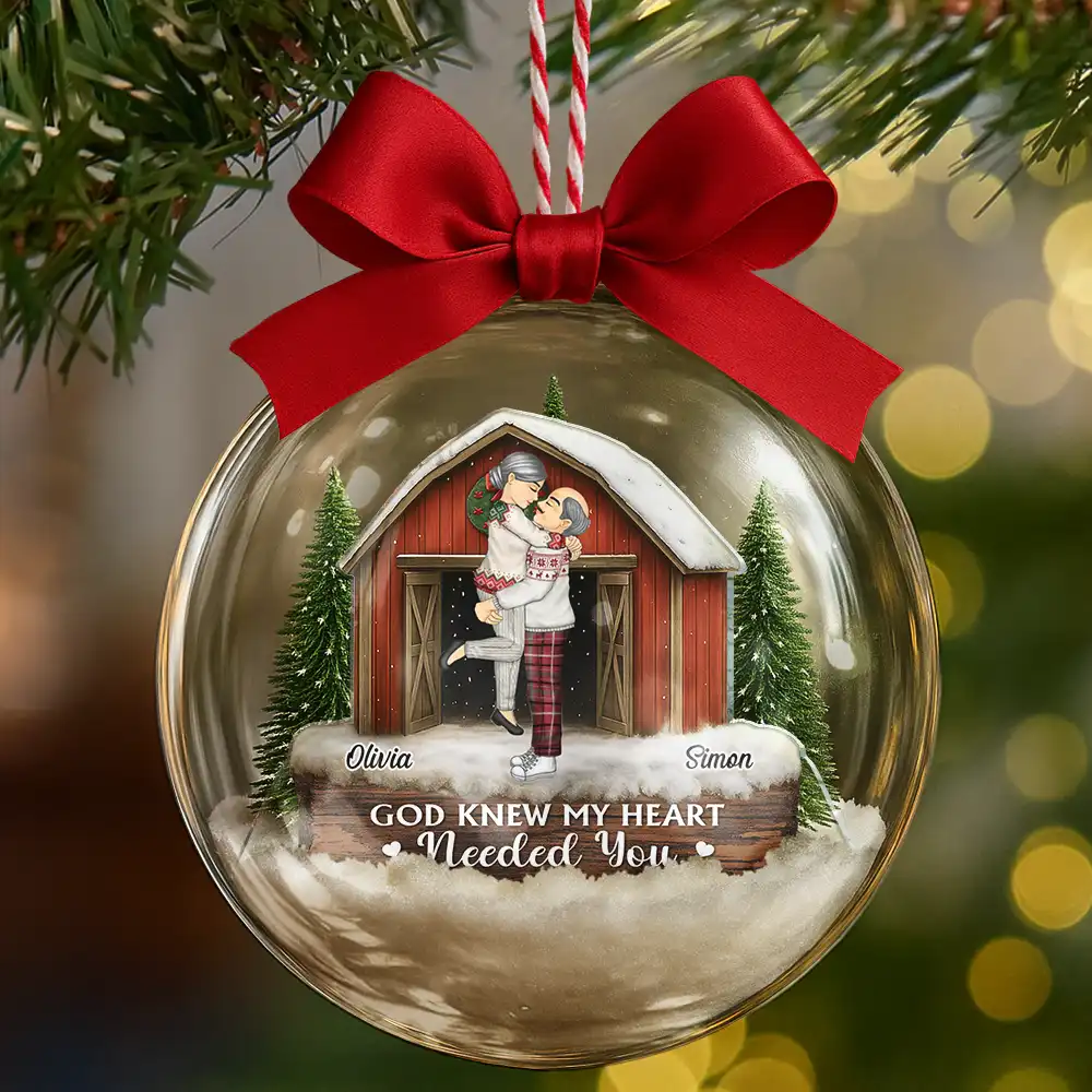 God Gave Me You Couple Red Barn - Personalized 3D Acrylic Ball Ornament - Image 6
