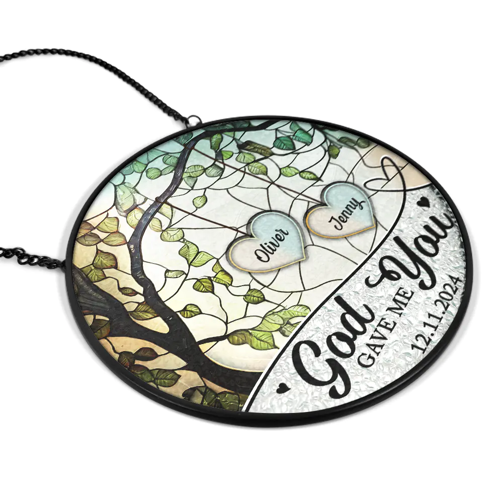 God Gave Me You Couple The Date We Became Mr. & Mrs. - Personalized Stained Glass Window Hanging Suncatcher - Image 2