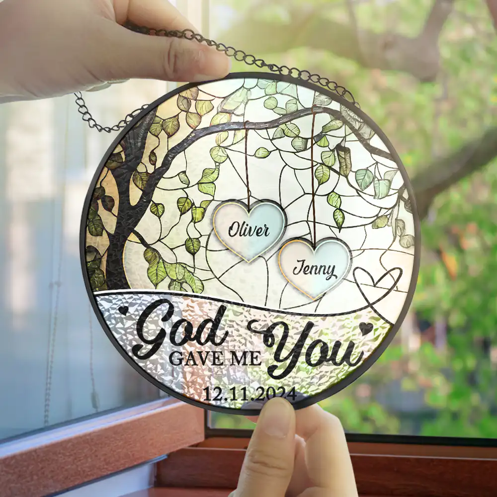 God Gave Me You Couple The Date We Became Mr. & Mrs. - Personalized Stained Glass Window Hanging Suncatcher - Image 4