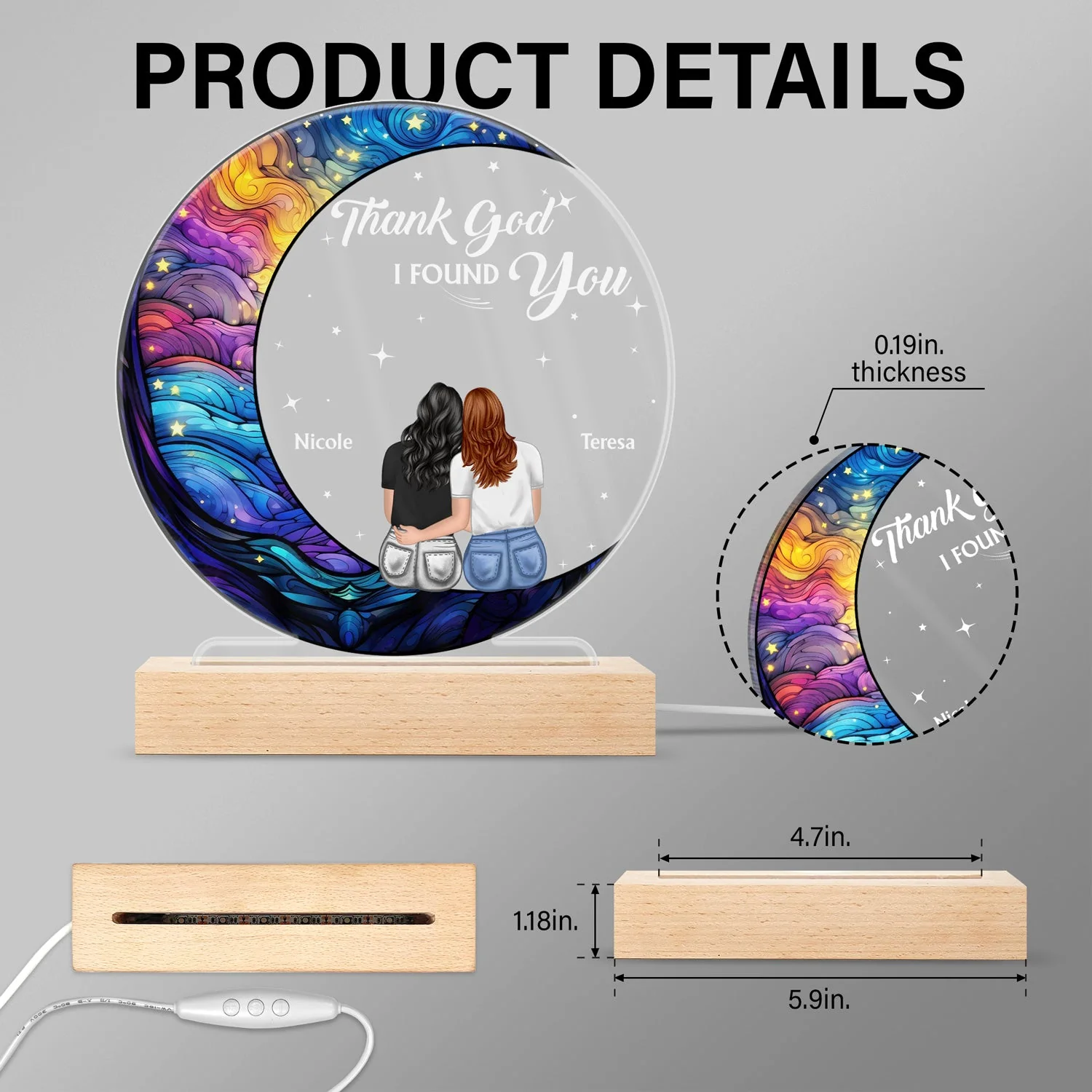 God Gave Me You - Gift For Couples - Personalized 3D Led Light Wooden Base - Image 5