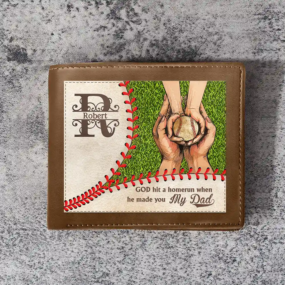 God Hit A Homerun - Personalized Leather Wallet - Image 3