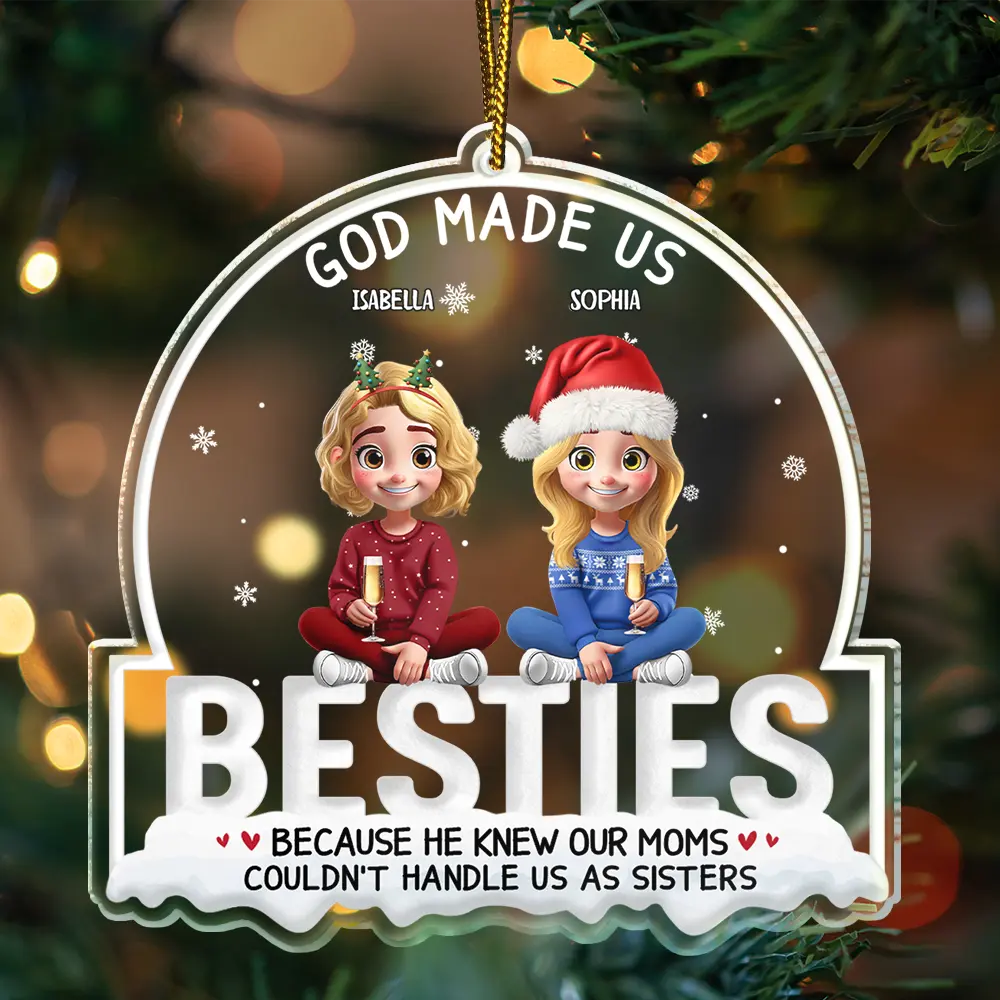 God Made Us Best Friends 3D Effect - Personalized Custom Shaped Acrylic Ornament - Image 3
