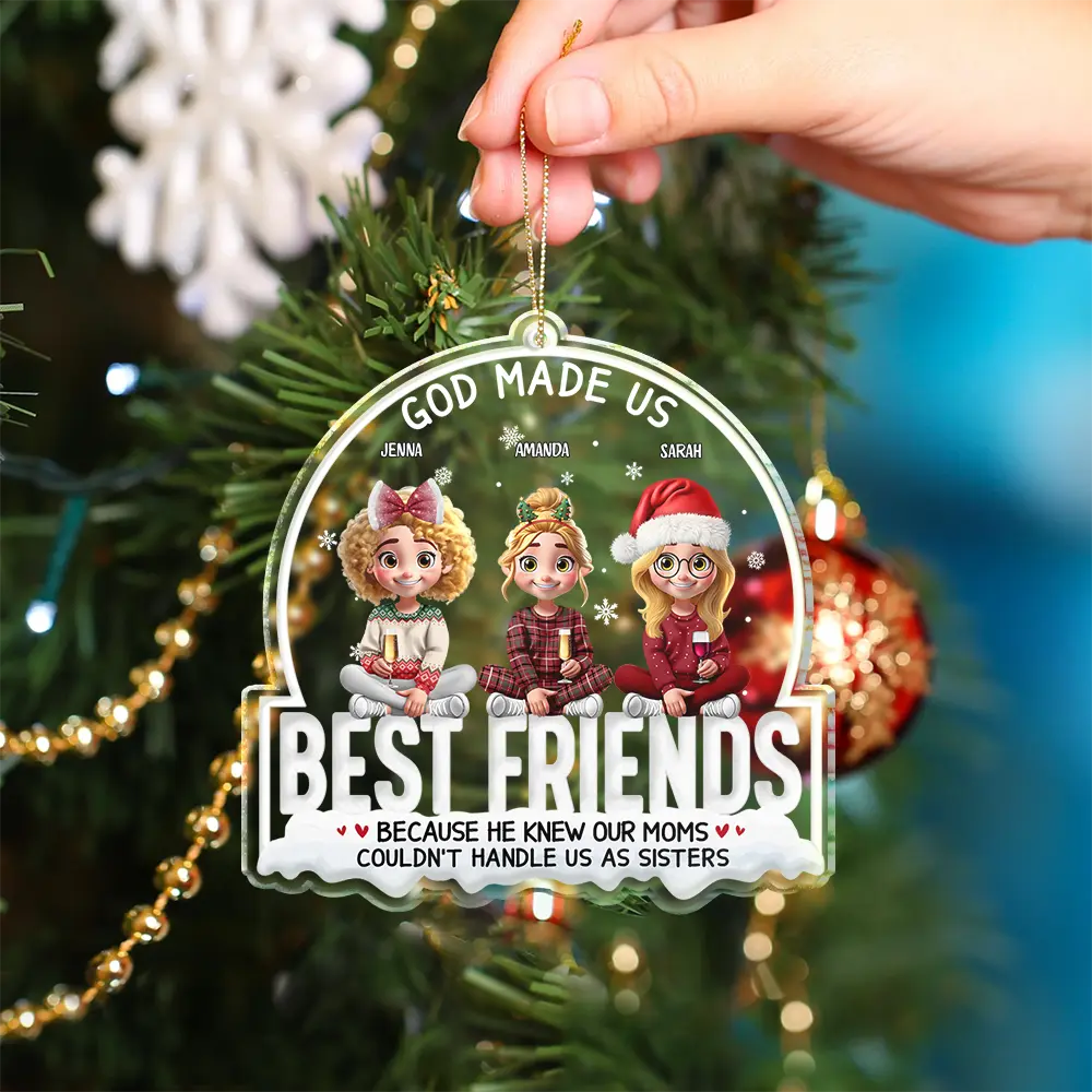 God Made Us Best Friends 3D Effect - Personalized Custom Shaped Acrylic Ornament - Image 4