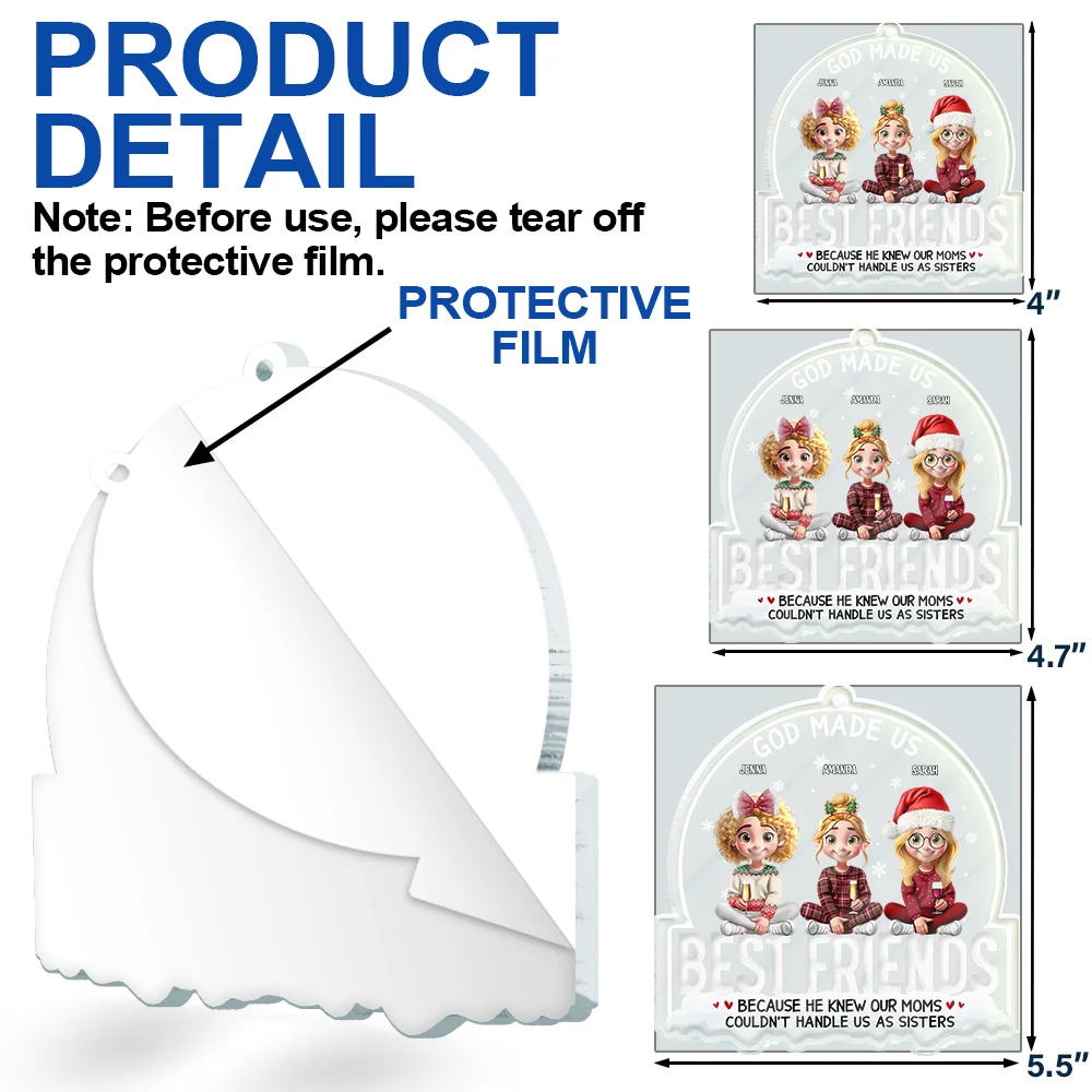 God Made Us Best Friends 3D Effect - Personalized Custom Shaped Acrylic Ornament - Image 6
