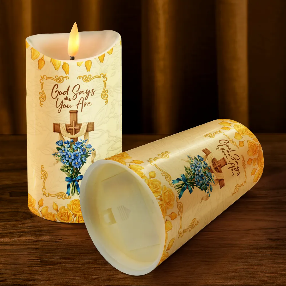 God Says I Am 3D Effect Flower Border - Personalized Flameless LED Candle - Image 4
