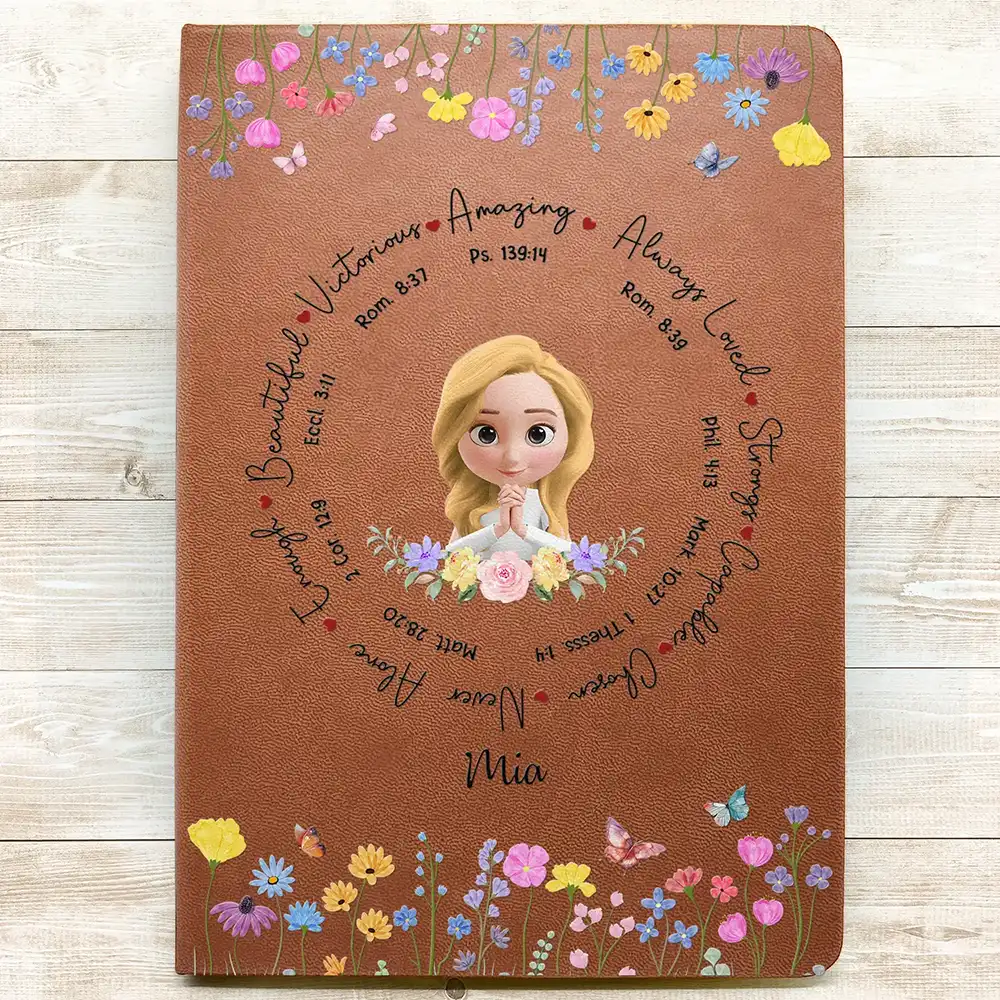 God Says I Am 3D Praying Women - Personalized Leather Journal - Image 3