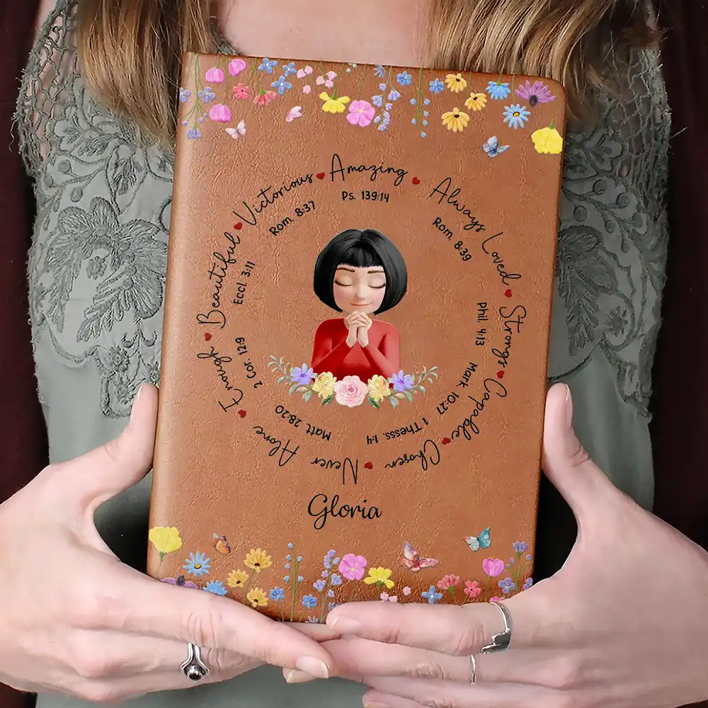 God Says I Am 3D Praying Women - Personalized Leather Journal - Image 4