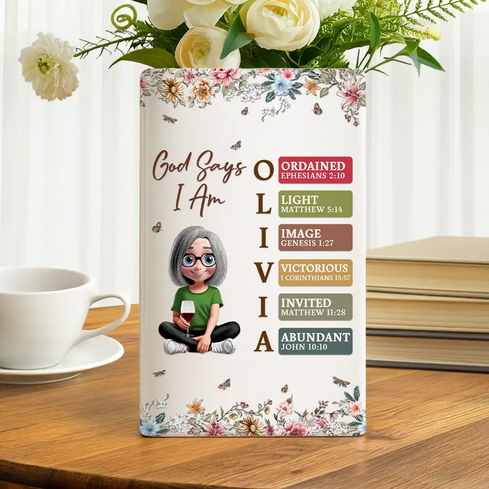 God Says I Am Bible Verse - Personalized Ceramic Book Vase - Image 2