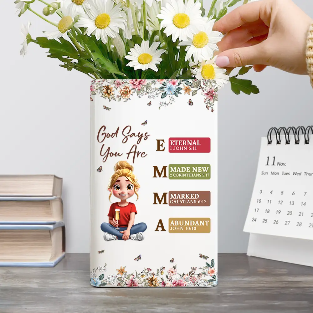 God Says I Am Bible Verse - Personalized Ceramic Book Vase - Image 4